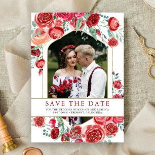 Reserve A Data Rosas Vermelhas Floral Foto Casamento