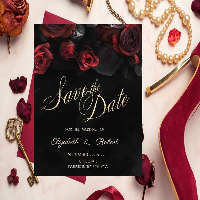 Reserve A Data Rosas Vermelhas Góticas Elegantes Salvar a Data (Criador carregado)
