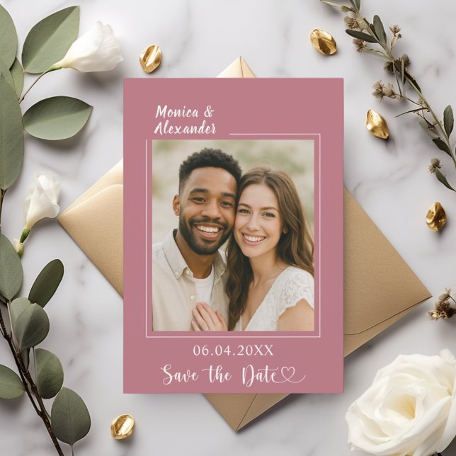 Reserve A Data Rose gold ivory photo wedding Save the Date (Criador carregado)