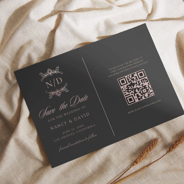 Reserve A Data Rose Gold Monogram Qr Code Wedding  (Criador carregado)