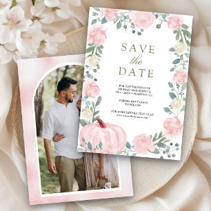 Reserve A Data Rosto Corado Rosa Floral Abóbora Foto Casamento
