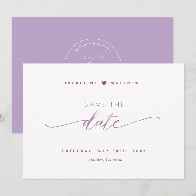 Reserve A Data Roteiro Elegante, Casamento Simples da Lavanda Mau (Frente/Verso)