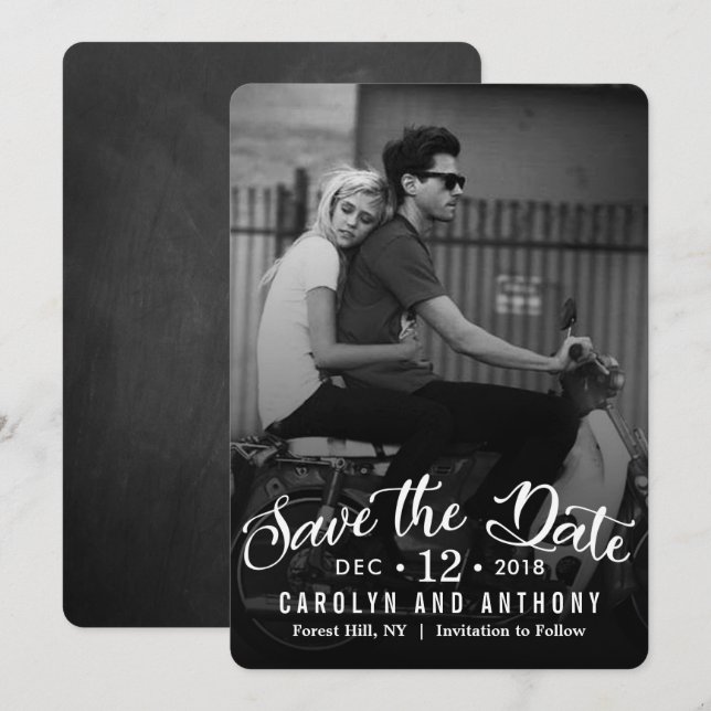 Reserve A Data Roteiro Moderno | Foto Personalizada Salve a Data (Frente/Verso)