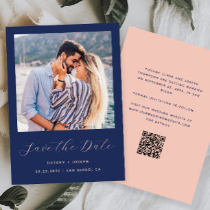 Reserve A Data Rótulo de Código QR Azul Naval com Foto Minimalist