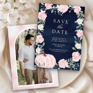 Reserve A Data Rouge Floral Abóbora Azul Marinho Foto Casamento