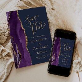 Reserve A Data Roxo Ágata Dourada Azul-Marinho Save the Date