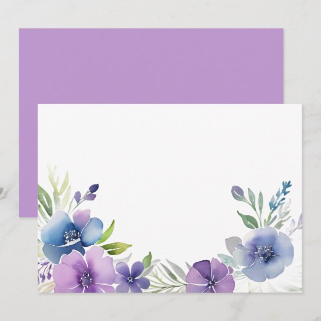 Reserve A Data Roxo Azul Floral Personalizado em Branco (Frente/Verso)