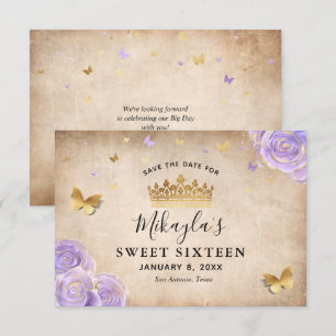 Reserve A Data Roxo Claro e Dourado Pergaminho de Rosa Elegante