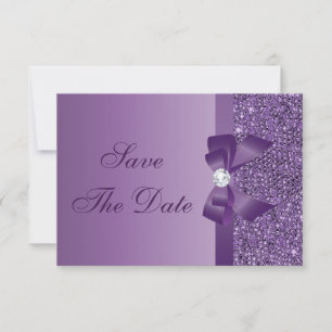 Reserve A Data Roxo com Lantejoulas Impresso Casamento Save the D