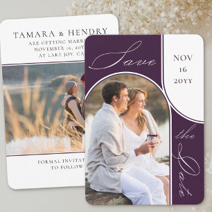 Reserve A Data Roxo de Caligrafia Elegante de Arco Moderno