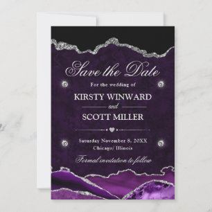 Reserve A Data Roxo e Prata Mármore Ágata Salve a Data