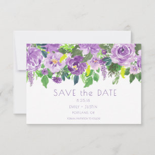 Reserve A Data Roxo e Verde Floral Aquarela Salve o Dia  
