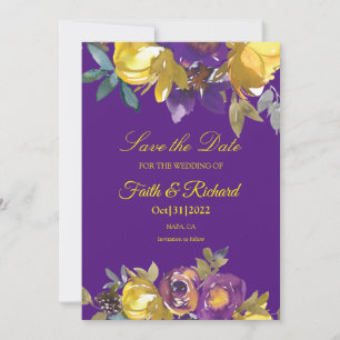Reserve A Data Roxo Elegante e Casamento outono Dourado Salvar a