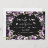 Roxo Gótico e Florais Negra Moody Quinceañera