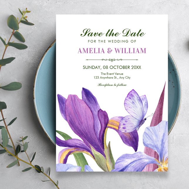 Reserve A Data Roxo íris floral floração aquarela  (Criador carregado)