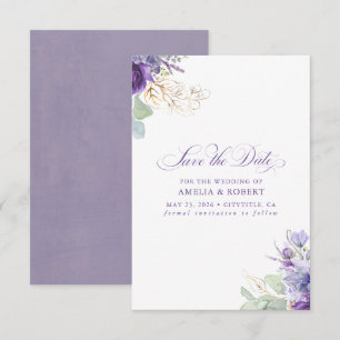 Reserve A Data Roxo Lavanda Botânico Elegante Salve a Data