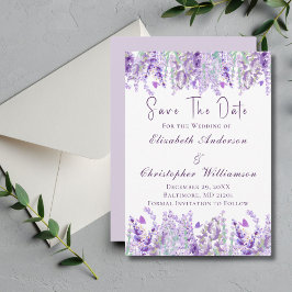 Reserve A Data Roxo Lavanda Verde Floral Aquarela Elegante