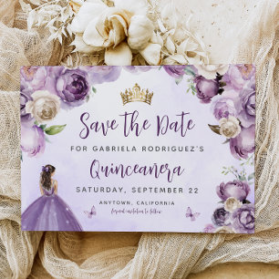 Reserve A Data Roxo Marfim Dourado Floral Aquarela Quinceañera