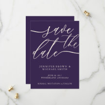 Roxo Meia-Noite Save The Date Caligrafia