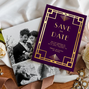 Reserve A Data Roxo Real Dourado Art Déco Colagem de Fotos Casame