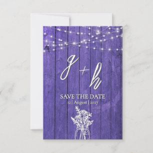 Reserve A Data Roxo Rústico Lâmpadas De Madeira Boho Mason Jar