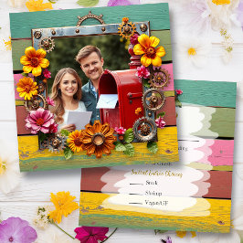 Reserve A Data RSVP de Casamento Personalizado Colorido Steampunk