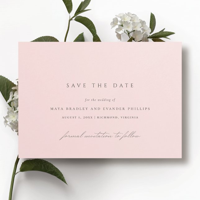 Reserve A Data Rubor Rosa Claro | Casamento Simples Elegante (Criador carregado)