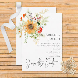 Reserve A Data Russo Verão Flores Selvagens e Girassóis