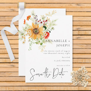 Reserve A Data Russo Verão Flores Selvagens e Girassóis