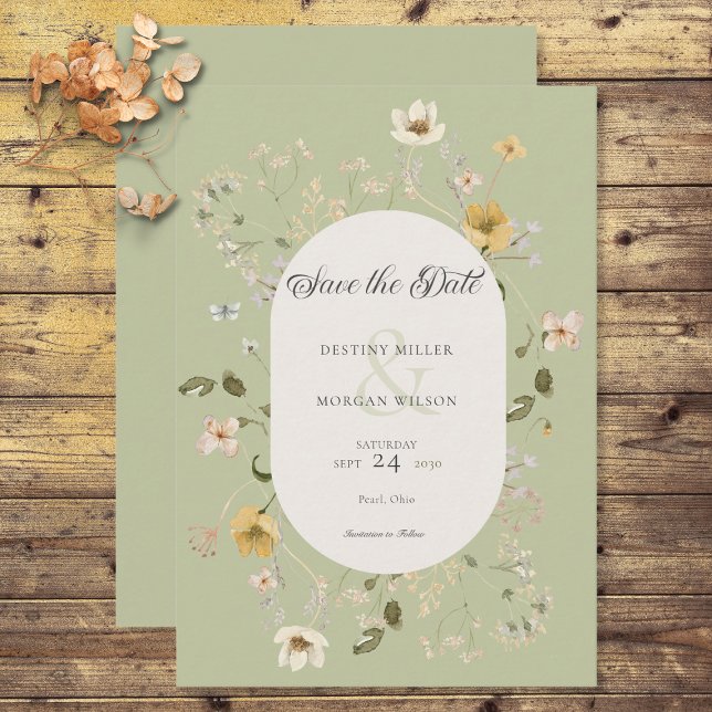 Reserve A Data Russo Wildflower Frame Sage Verde (Criador carregado)