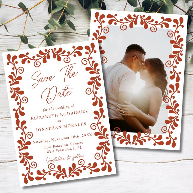 Reserve A Data Rust Terracotta Chic Mexicano Fiesta Talavera Foto (Criador carregado)