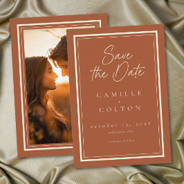 Reserve A Data Rust Terracotta Minimalist Frame Wedding Photo