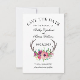 Reserve A Data Rustic Antlers Boho Floral Foto Salva Data