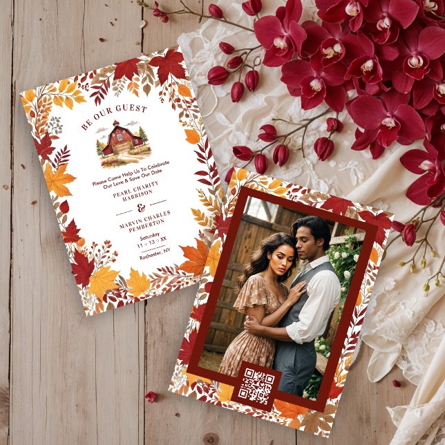 Reserve A Data Rustic Barn Botanical Fall Leaves & Branches Frame (Exquisite Rustic Barn Classic Farmhouse Style with Delicate Narrow Botanical Fall Leaves & Branches.)