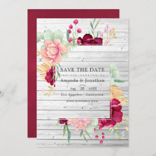 Reserve A Data Rustic Barn Burgundy e Blush Floral Weds