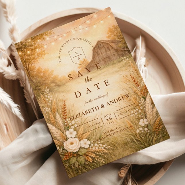 Reserve A Data Rustic Barn Meadow String Lights Wedding (Criador carregado)