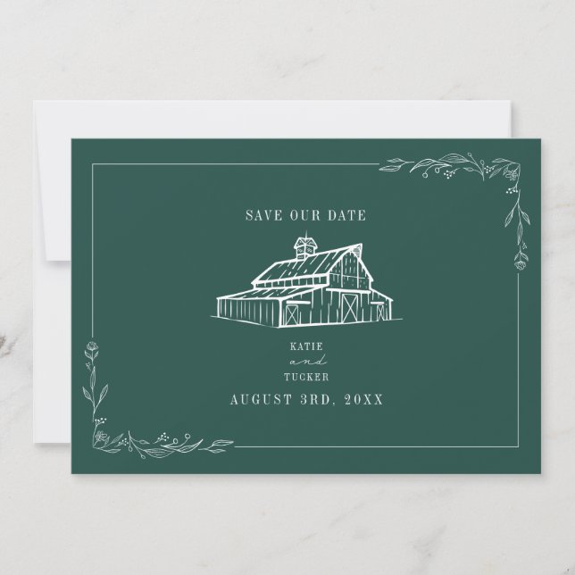 Reserve A Data Rustic Barn Wedding Emerald Green Salva A Data (Frente)