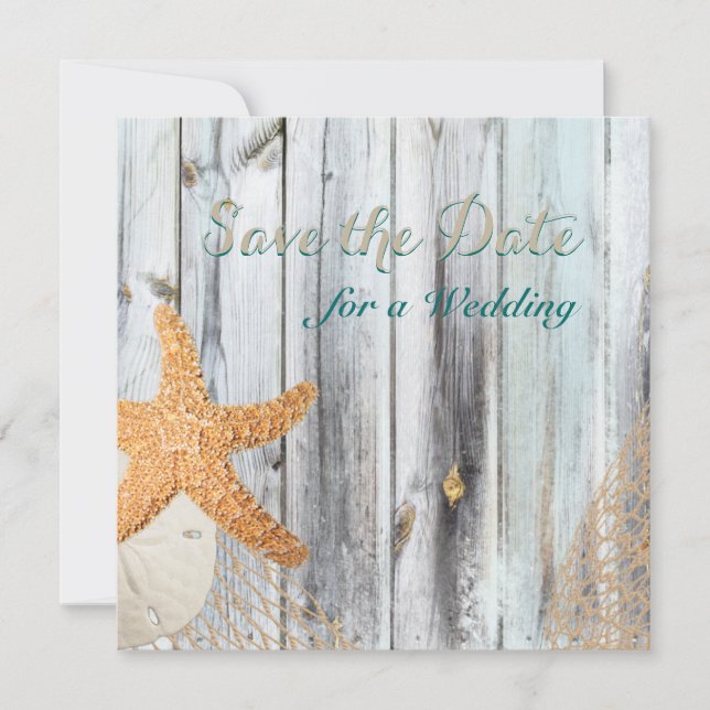 Reserve A Data Rustic Beach Starfish Casamento Salve a Data (Frente)