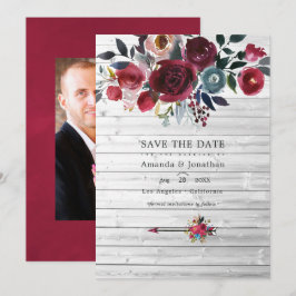 Reserve A Data Rustic Boho Chic Burgundy e Marinho Floral Weding