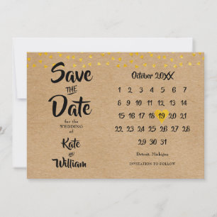 Reserve A Data Rustic Boho Elegant Gold Heart Calendar