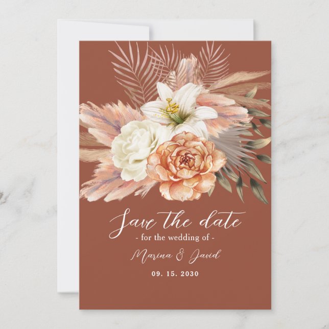 Reserve A Data Rustic Boho Floral Terracotta Wedding (Frente)