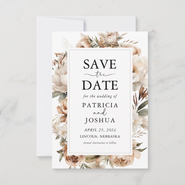 Reserve A Data Rustic Boho Floral Weding The Date Card (Frente)