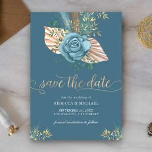 Reserve A Data Rustic Boho Palm Dusty Blue Floral Casamento