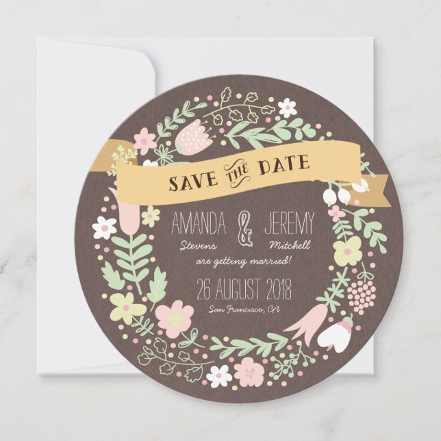 Reserve A Data Rustic Boho Pastel Floral Foto Salve o Dia (Frente)