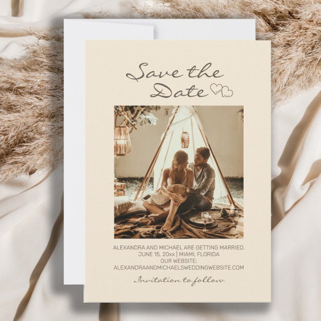 Reserve A Data Rustic Boho Wedding Hearts (Wedding Save-the-Date photo card with 2 hearts.)