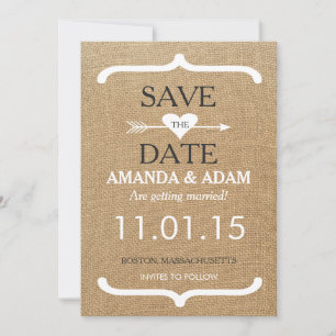 Reserve A Data Rustic Burlap Salve o Cartão-Postal de Data