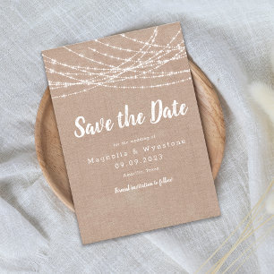 Reserve A Data Rustic Burlap String Lights Casamento Salve a Data