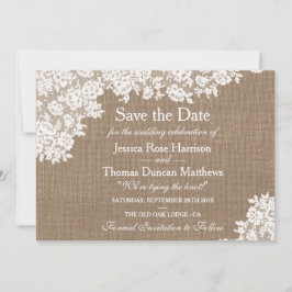 Reserve A Data Rustic Burlap & Vintage Lace Casamento Salve A Dat