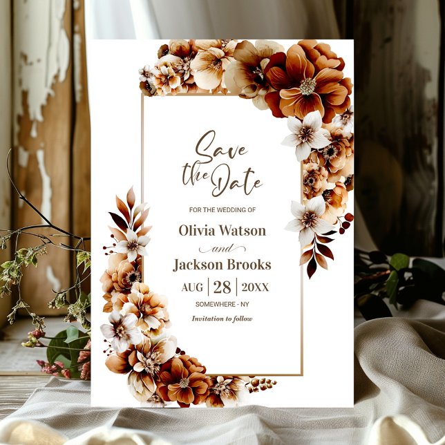 Reserve A Data Rustic Burnt Orange Floral Casamento Salva a Data (Criador carregado)