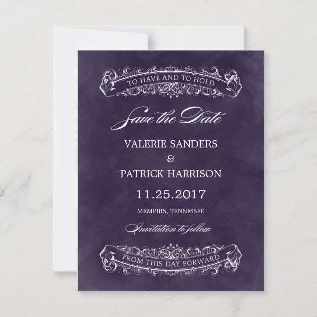 Reserve A Data Rustic Chic Wedding Save The Date - Purple (Frente)